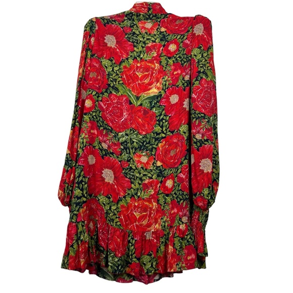 The Vampire’s Wife Hypnosis Floral Rose Silk Puff Shoulder Midi Dress - Picture 4 of 11